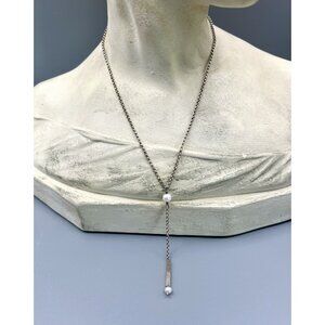 Modern Minimalist Sterling Silver & Cultured Freshwater Pearl Drop Necklace